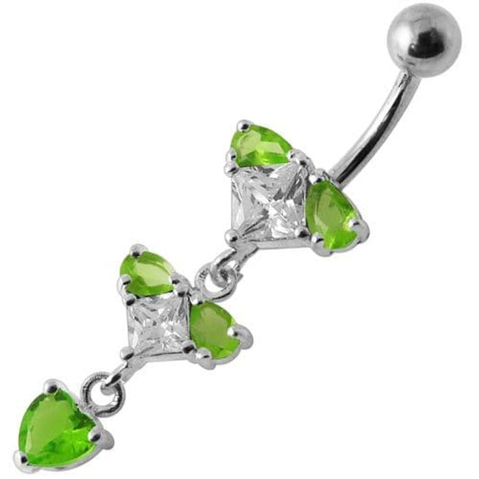 Silver Fancy Studded Jeweled Dangling Belly Ring