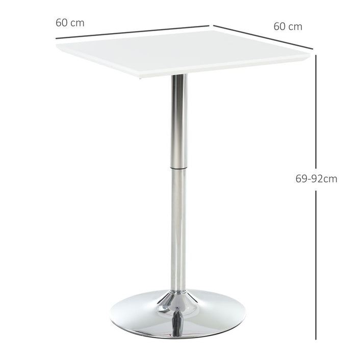 HOMCOM Square Height Adjustable Bar Table Counter Pub Desk with Metal Base for Home Bar, Dining Room, Kitchen, White