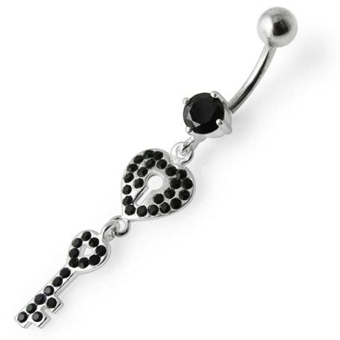 Fancy Jeweled Hear Key Dangling Navel Ring