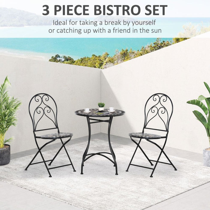 Stylish 3PC Garden Bistro Set: Mosaic Tile Top, Metal Frame, Seats 2