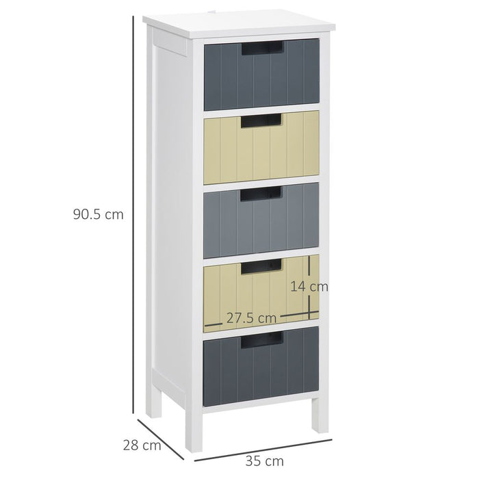 Simple 5-Drawer Storage Cabinet: Dining & Living Room - Multi-Colour Design, Handy Drawers, MDF Structure, Four Legs - 90.5H x 35L x 28Wcm