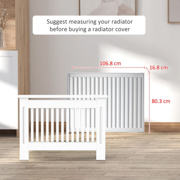 HOMCOM Slatted Radiator Cover Painted Cabinet MDF Lined Grill in White (112L x 19W x 81H cm)