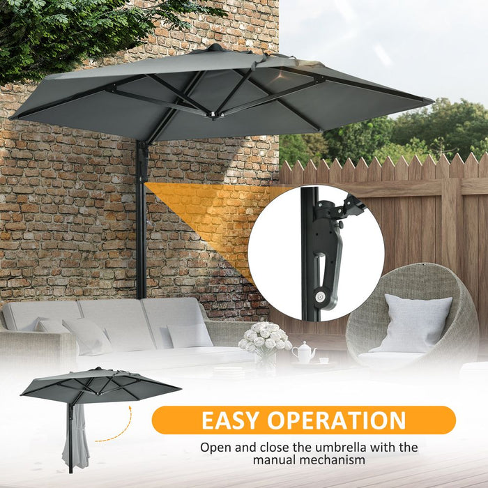 Outsunny Wall-Mounted Parasol Patio Umbrella with Hand to Push System Grey