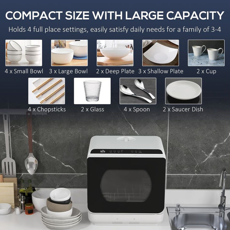 HOMCOM Table Top Dishwasher w/ 4 Place Settings 6 Programmes Fruit Wash Mode
