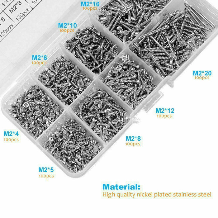 800 PCS Stainless Steel Wood Screw Assortment Self Tapping Small Metal Screws UK