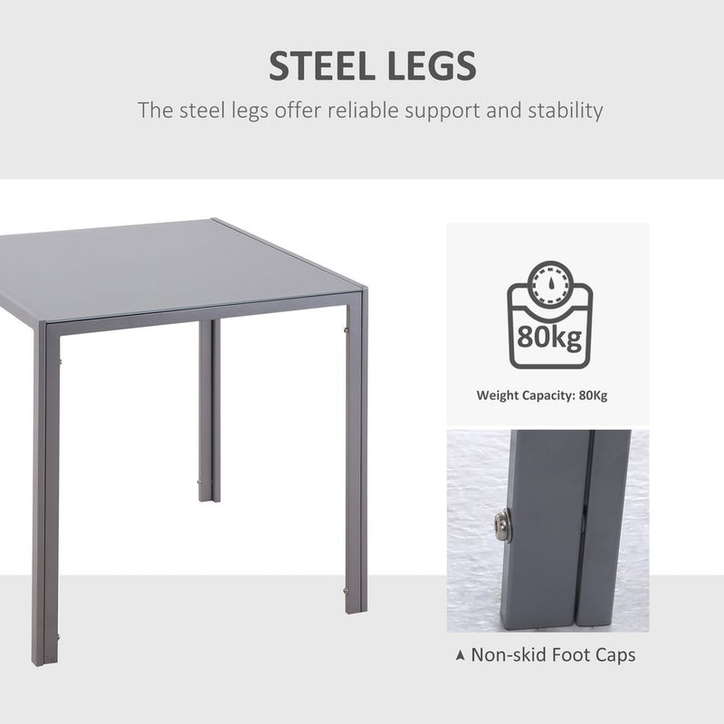 HOMCOM Modern Square Dining Table, Seats 4, with Glass Top & Metal Legs for Dining Room, Living Room, Greyare Design with Tempered Glass & Metal Legs