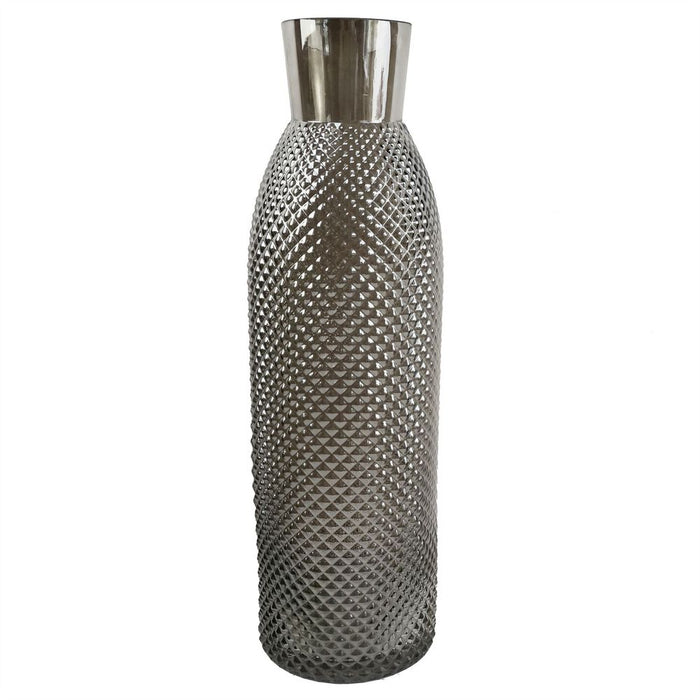 Premium Hand-Finished Smoke Grey Diamond Tall Glass Vase