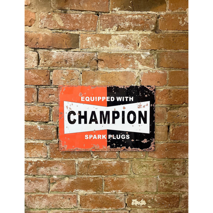 Vintage Metal Champion Spark Plugs Wall Sign Plaque