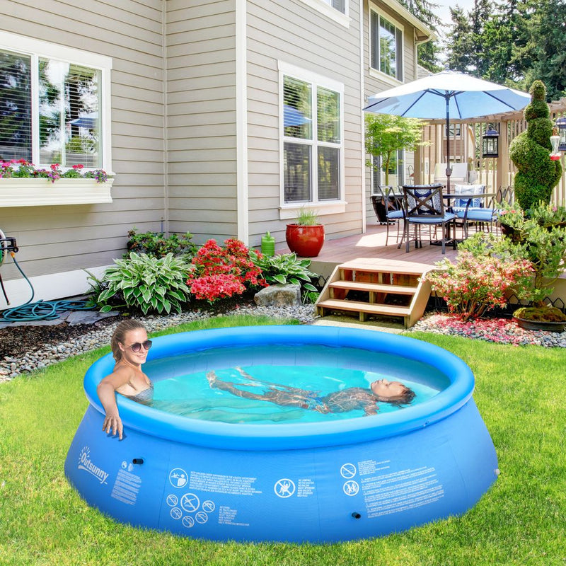 High-Quality 274cmx76cm Round Inflatable Pool - Perfect for Family Fun & Easy Set-Up - Blue - Free Hand Pump Included