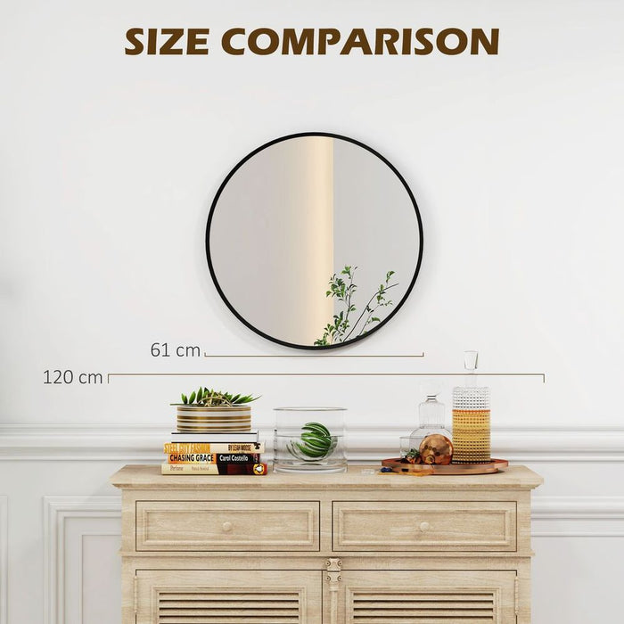 Premium HOMCOM 61cm Black Wall Mirror - Bedroom, Living Room, Bathroom - High Quality - Perfect Home Decor