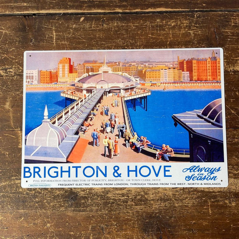 Authentic British Railways Retro Metal Sign - Brighton & Hove Advertising - Premium Quality - 28x40cm - Made in UK