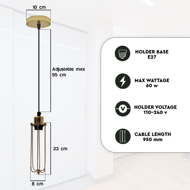Single Ceiling E27 Pendant Light - Industrial Vintage Hanging Lamp, Wire Cage Design