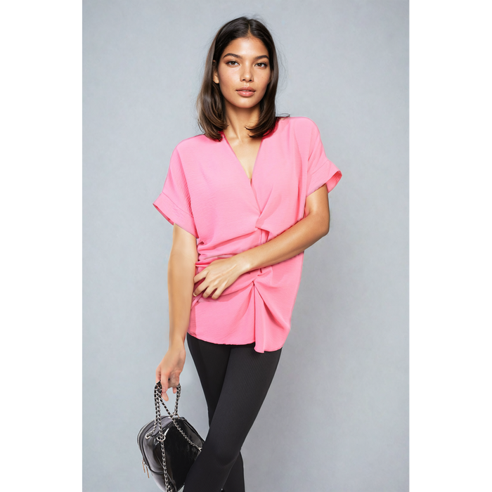 Effortlessly Chic V-Neck Twist Front Top: Perfect for Casual or Formal Settings, Comfortable Fit, Versatile Style