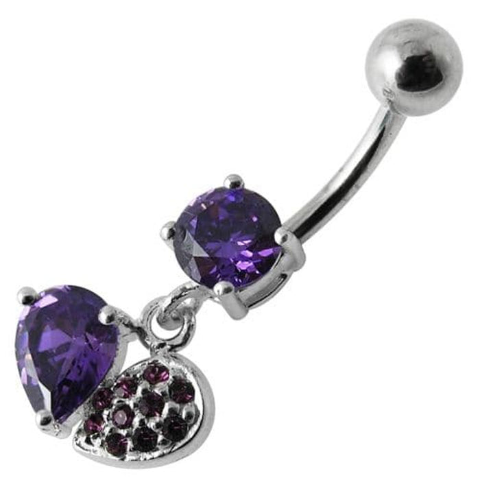 Fancy Design Jeweled Dangling SS Bar Belly Button Ring