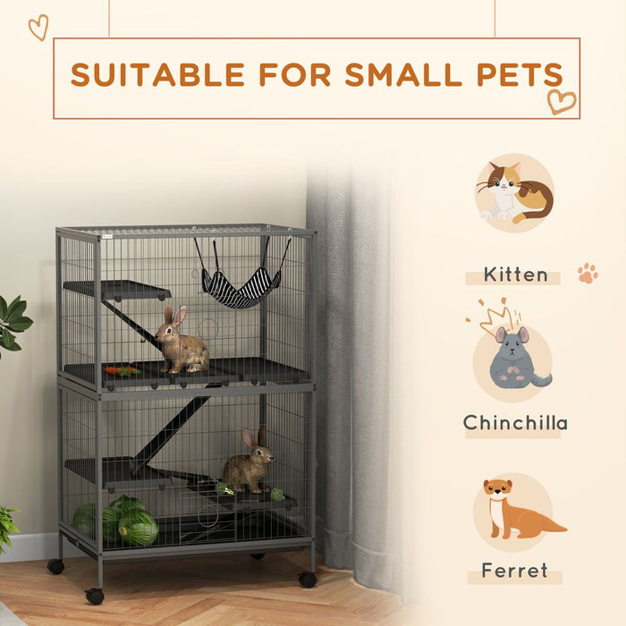 PawHut Small Animal Cages: Chinchilla Ferret Kitten on Wheels, Hammock Tray