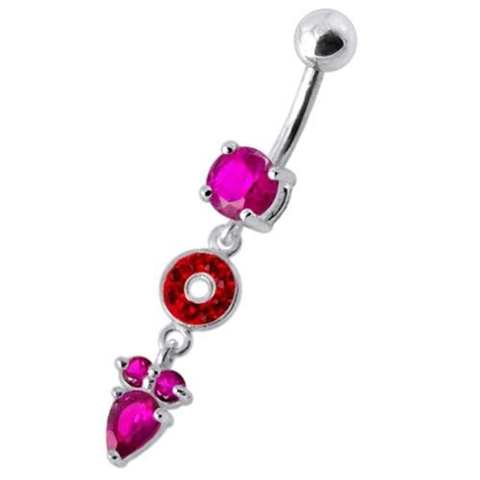 Fancy Multi Stone Jeweled "O" Pear" Dangling SS Bar Navel Body Jewelry Ring