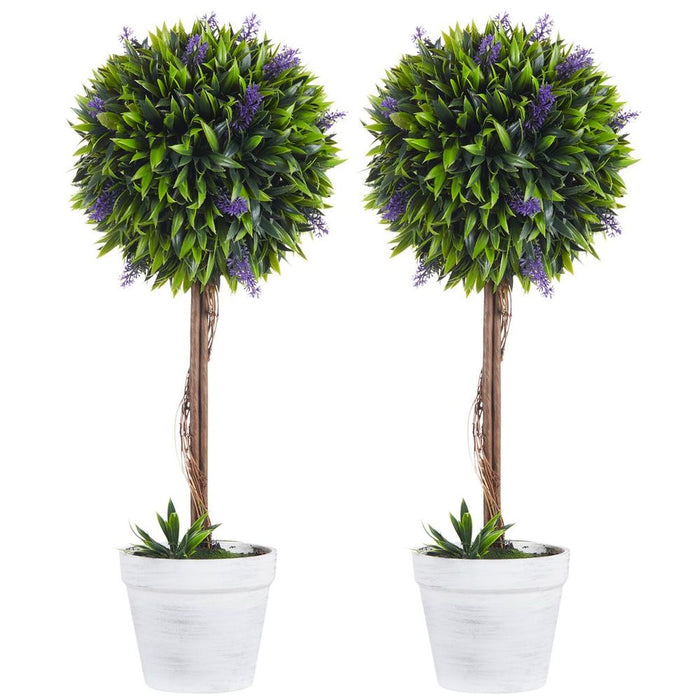 Set of 2 Potted Artificial Plants Ball Tree with Lavender Flowers, 60cm