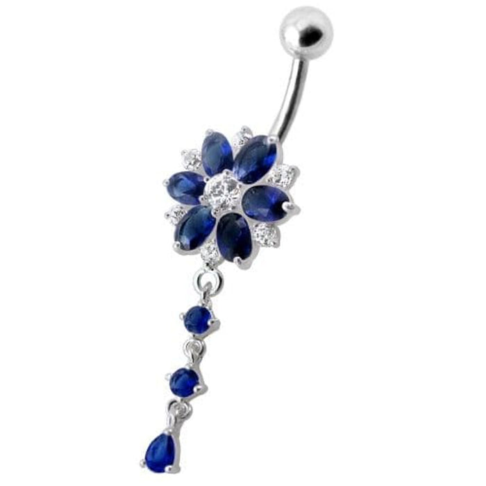 Flower Dangling Jeweled Navel Ring