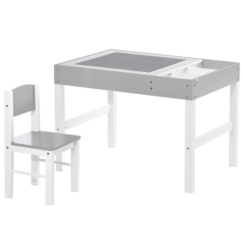 HOMCOM 2 in 1 kids Table and Chair Set, Children Activity Play Table for Bricks Toddler Furniture with Storage Space, Grey