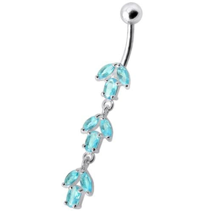 Fancy Multi Stone Jeweled Leaf Dangling Navel Ring