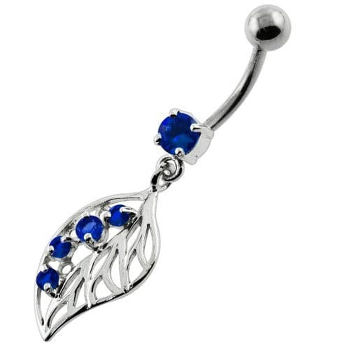 Jeweled Leaf Navel Belly Button Piercing