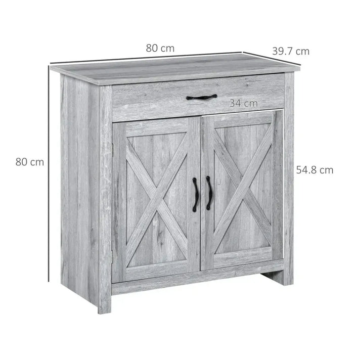 Farmhouse Barn Door Sideboard Buffet Storage Cabinet Coffee Bar Grey Grain