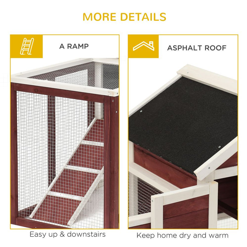 PawHut Rabbit Hutch Outdoor Wooden Guinea Pig Hutch Rabbit Run Bunny Cage Small Animal House Pull-Out Tray, Brown, 122 x 62.6 x 92 cm