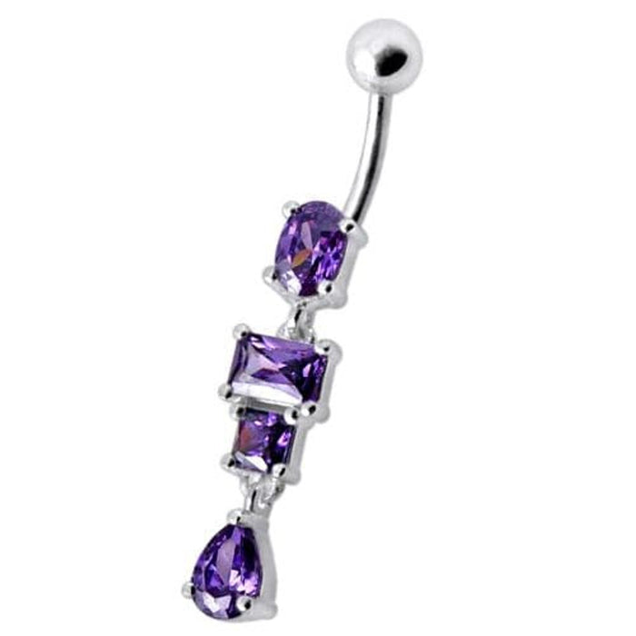 Fancy Studded Dangling Body Jewelry Curved Belly Ring