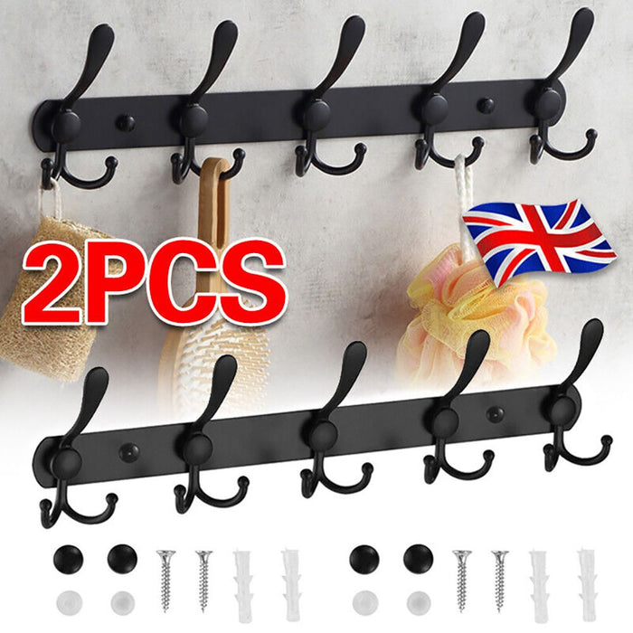 2x Clothes Coat Door Holder 5/15 Hooks Rack Hat Wall Hanger Rail Stainless Steel