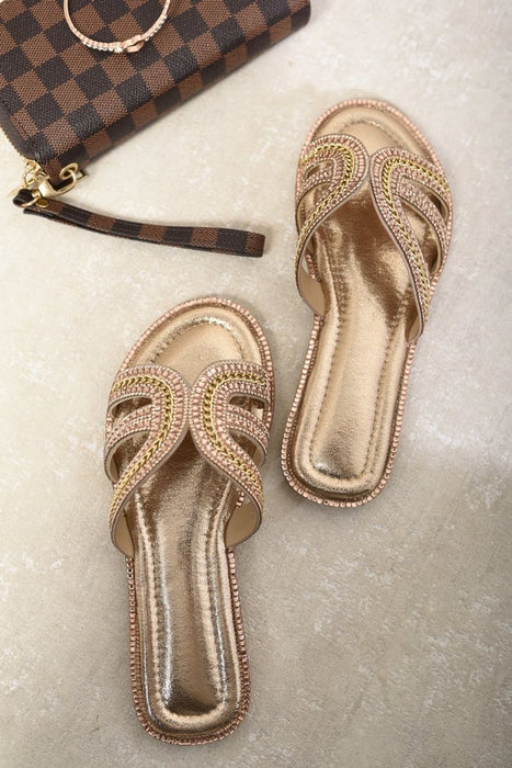 Fatima Embellished Open Toe Flat Sandals - Glamour meets comfort, perfect for any occasion!