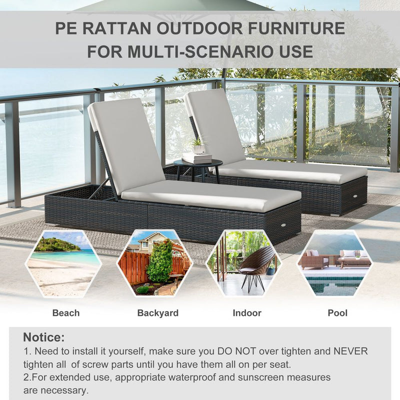 2-Pack Outsunny Rattan Sun Loungers Set - Adjustable Back, Brown - High-Quality Patio Furniture
