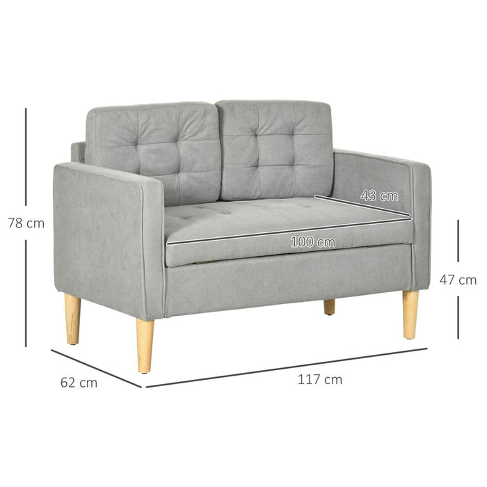 Premium Grey Sofa with Storage Compartment | Modern 2 Seater Loveseat for Living Room | High Quality