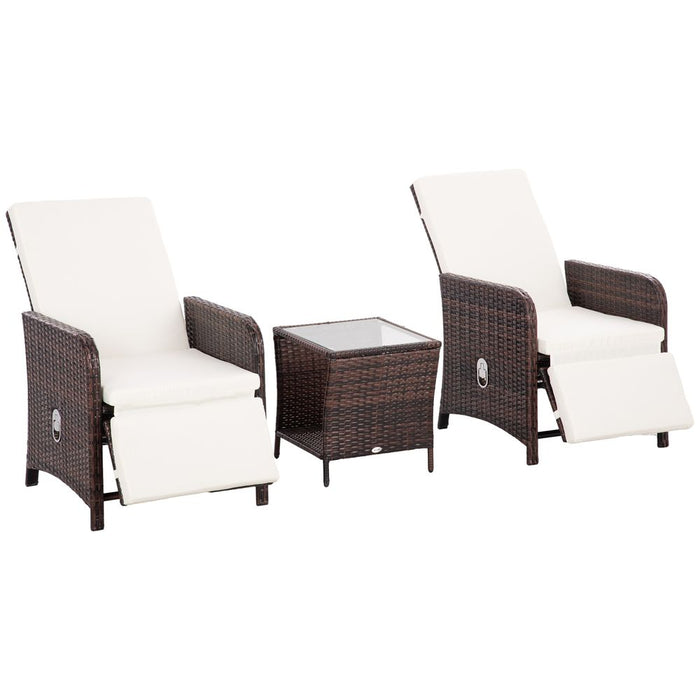 Outsunny 3pc Rattan Bistro Set w/ Adjustable Backrest - Mixed-Brown