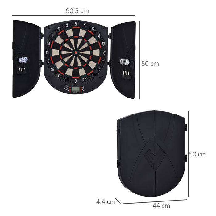 HOMCOM Electronic Dartboard Set 26 Games and 185 Variations with 6 Darts and Cabinet to Storage Multi-Game Option Ready-to-Play