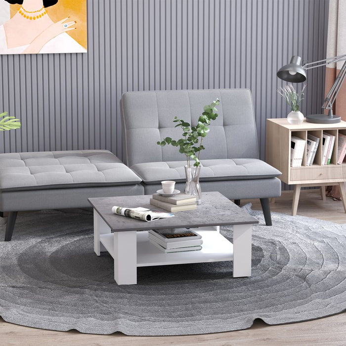 2 Tier Vintage Coffee Table, 80W x 80D x 31.5Hcm-Cement/white