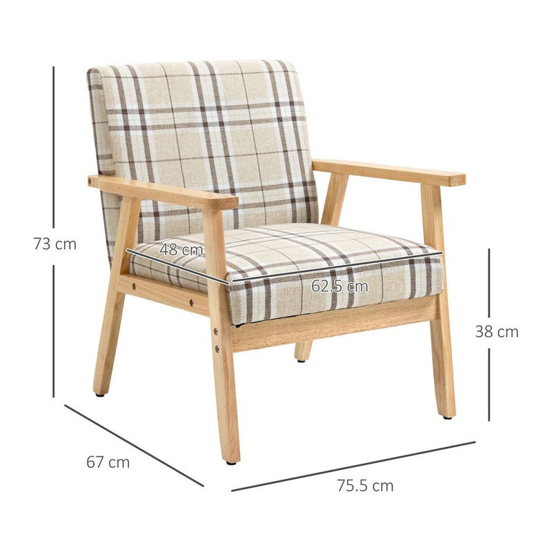 HOMCOM Modern Accent Chairs Upholstered Linen-Feel Living Room Chair Beige