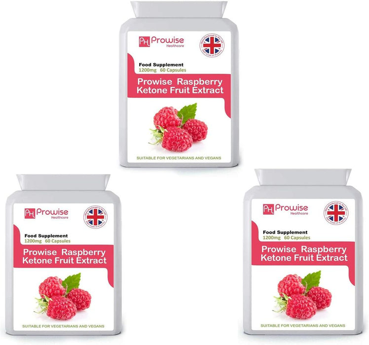 Super Strength Raspberry Fruit Extract 1200mg - GMP Standard | 60 Capsules x 3 Pack - Prowise Healthcare