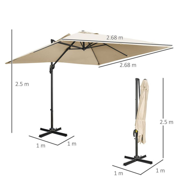 Premium 2.7m Cantilever Parasol Umbrella - High-Quality & Stylish White - Crank Handle, Foot Pedal Rotation - Perfect for Garden