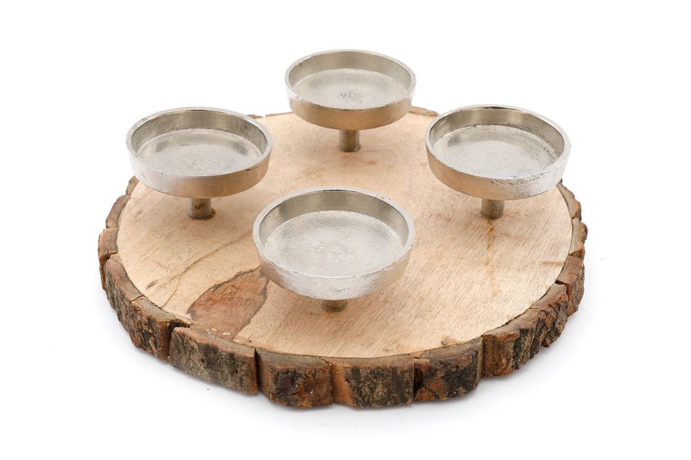 Rustic Wood Candle Holder | 28cm | High-Quality | Perfect for Pillar Candles