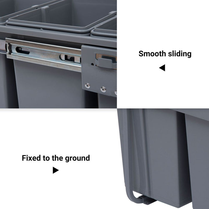 Recycle Waste Bin Pull Out Dustbin Recycling Cabinet  40L-Grey