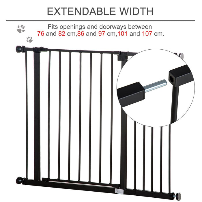 Premium Pressure Fit Dog Gate - Secure, Easy Install - Ideal for Stairs & Doorways - Black - 76-107cm Width