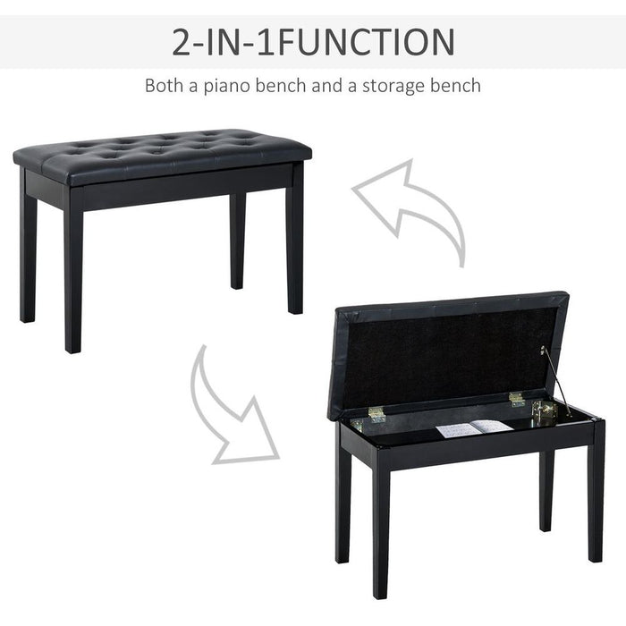 Classic Digital Keyboard Piano Bench - Makeup Seat Stool - Wood - Black