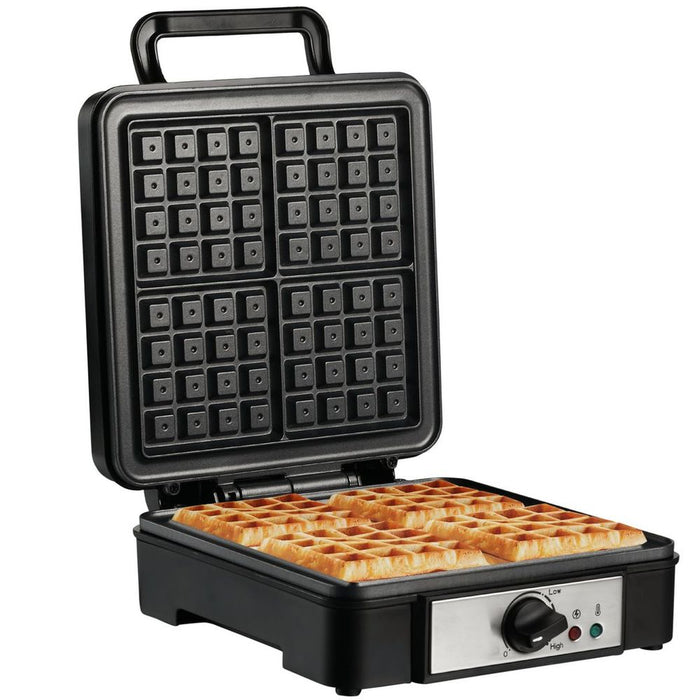 Premium Cast Iron Waffle Maker - Cook 4 Delicious Waffles at Once - Non-Stick Coating - Adjustable Temperature - 1200W