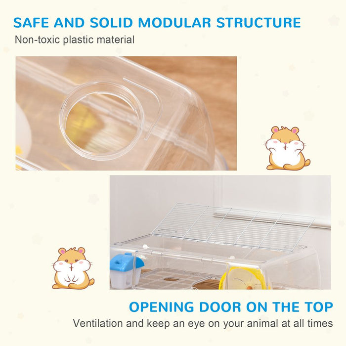 PawHut 2 Storey Hamster Cage Small Pet Animal Cage Double Layers Running Wheel Drinker Feeding Bowl