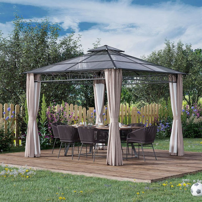 Premium 3x3m Polycarbonate Gazebo with Nettings & Curtains - Ideal for Parties & Outdoor Events