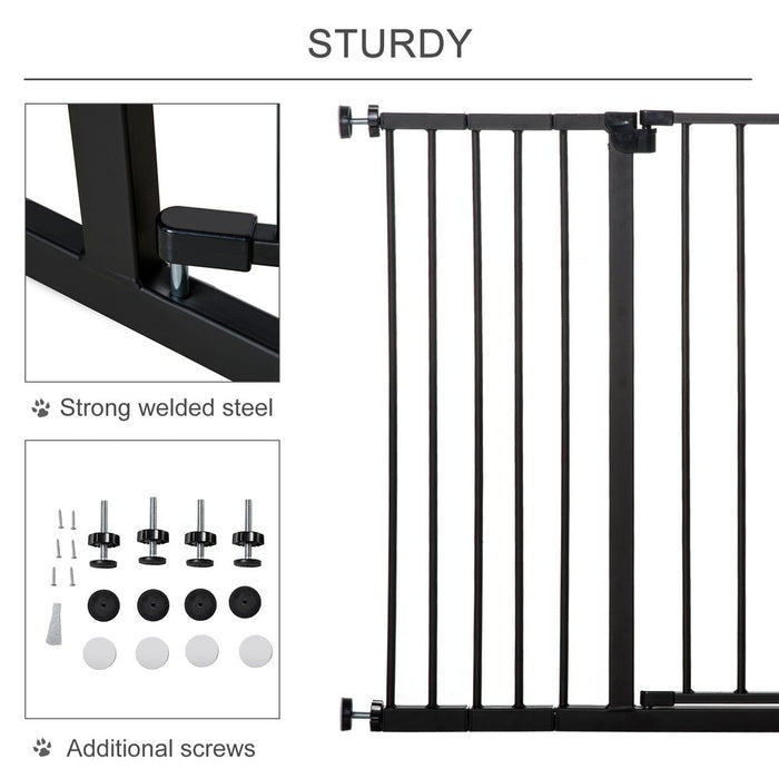 Premium Pressure Fit Dog Gate - Secure, Easy Install - Ideal for Stairs & Doorways - Black - 76-107cm Width