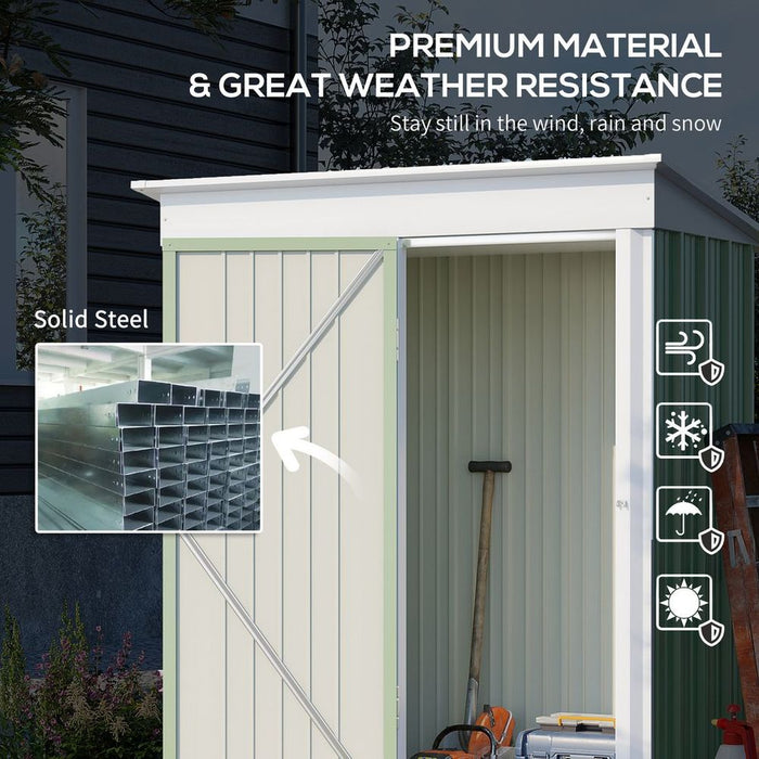 Outsunny Steel Garden Shed, Small  Lean-to Shed for Bike Tool, 5x3 ft, Green