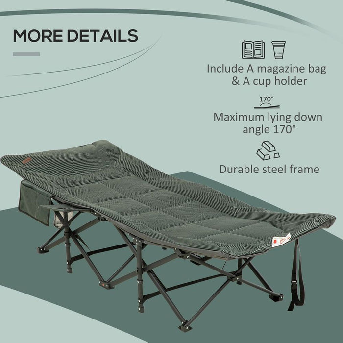 Premium Outdoor Camping Bed - Carry Bag, Magazine Bag & Cup Holder Included