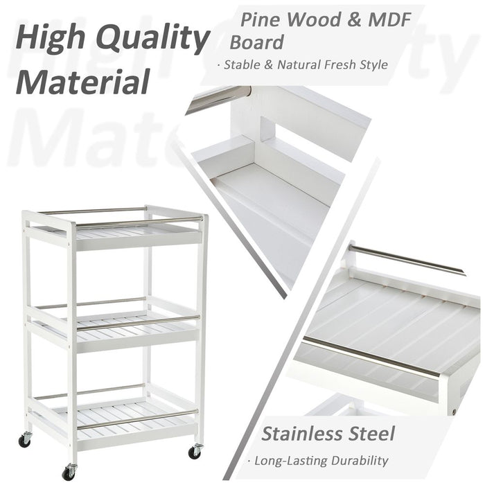 Premium Pine Wood 3-Tier Kitchen Trolley | Spacious & Portable Storage Solution