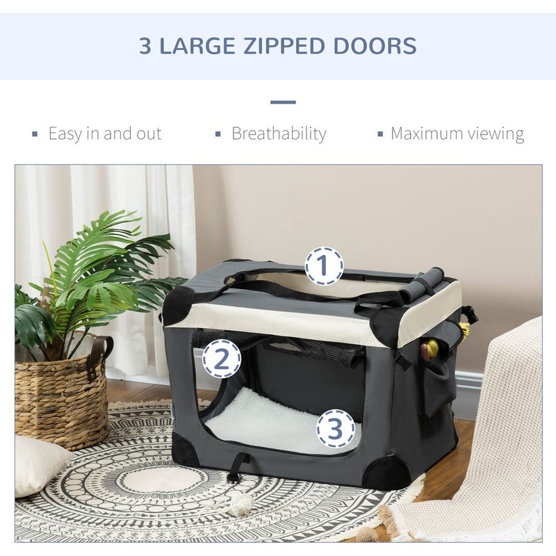 PawHut 70cm Foldable Pet Carrier Bag Soft Travel Dog Crate, Portable Cat Carrier w/ Cushion, for Cats and Small Dogs - Grey